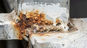 Dấu hiệu kệ siêu thị cũ bị han gỉ và xuống cấp nhanh chóng.