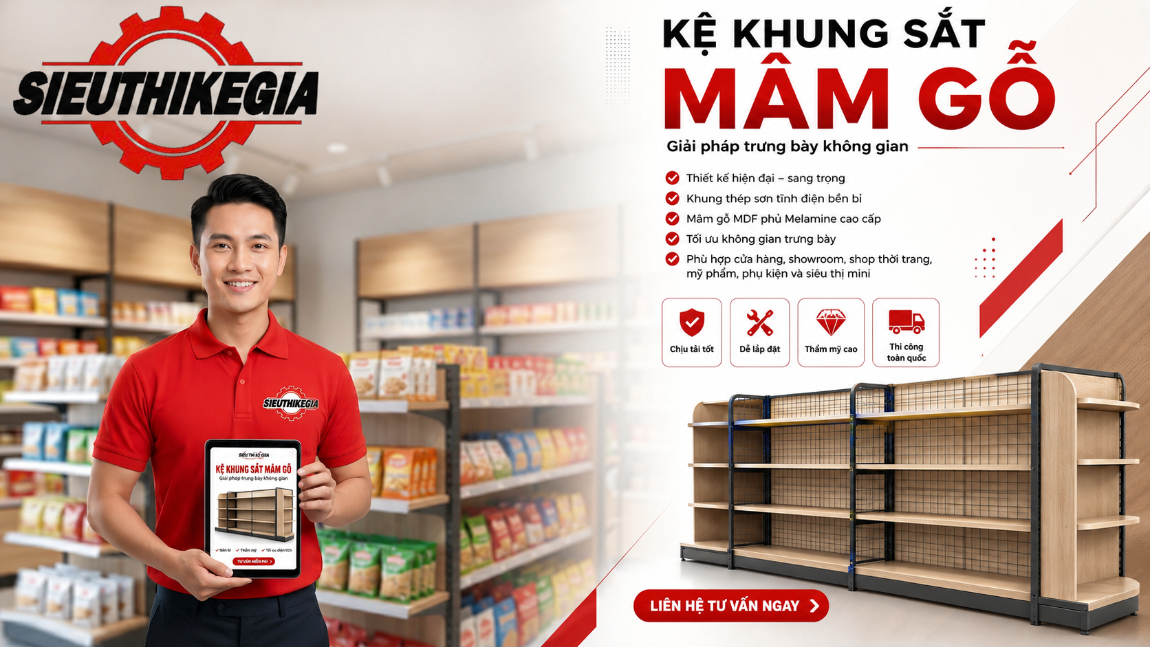 Mẫu kệ khung sắt sàn gỗ cao cấp giúp tối ưu diện tích kinh doanh